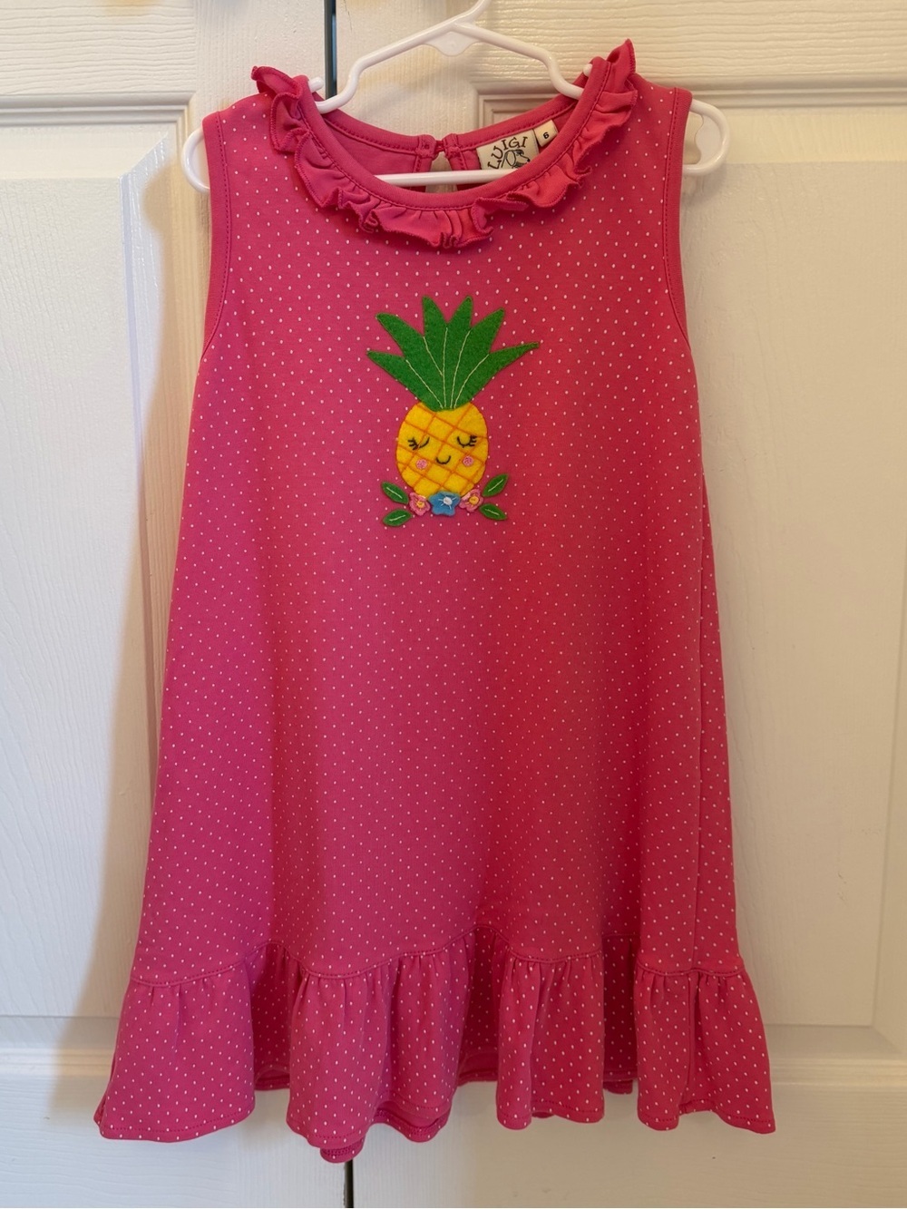 EUC Luigi Kids' Pink Pineapple Appliqué Dress Size 6